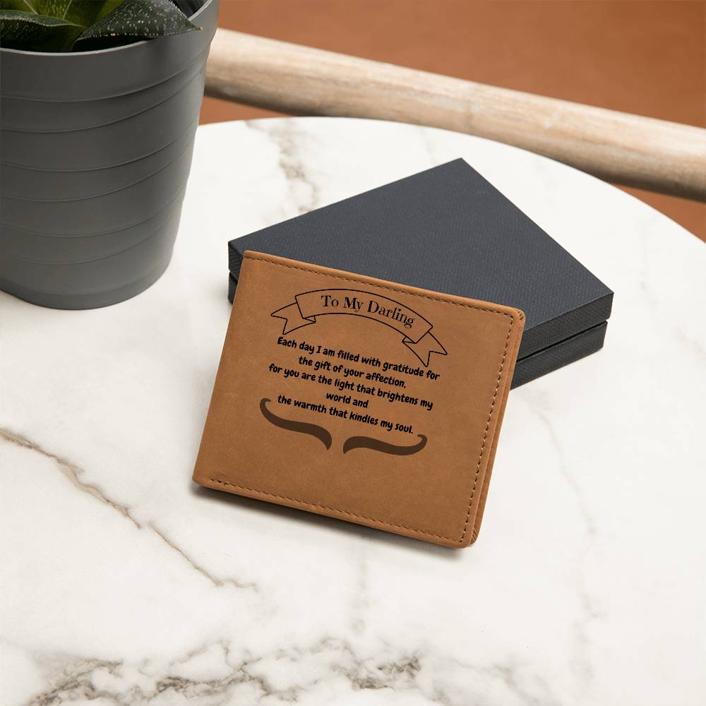 Light of My World" Engraved Husband Appreciation Leather Wallet – Romantic Bifold with Personal Message – Perfect Gift for Anniversaries and Birthdays