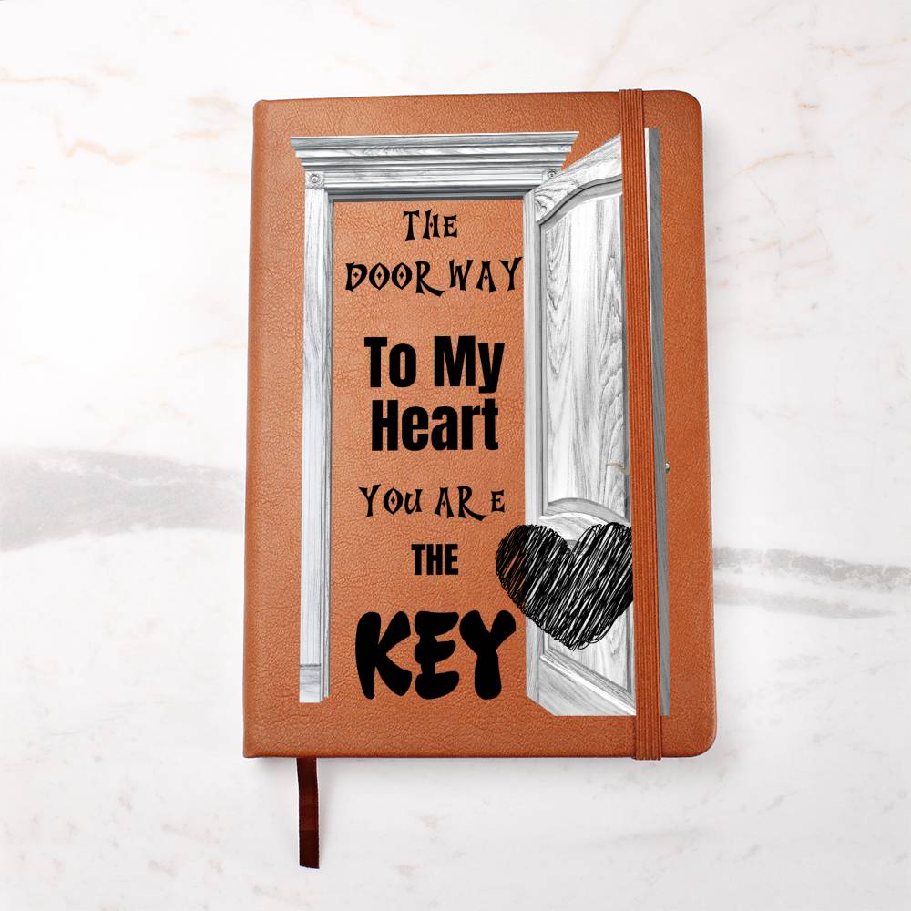 Romantic "Doorway to My Heart" Leather Journal for Husband Gift