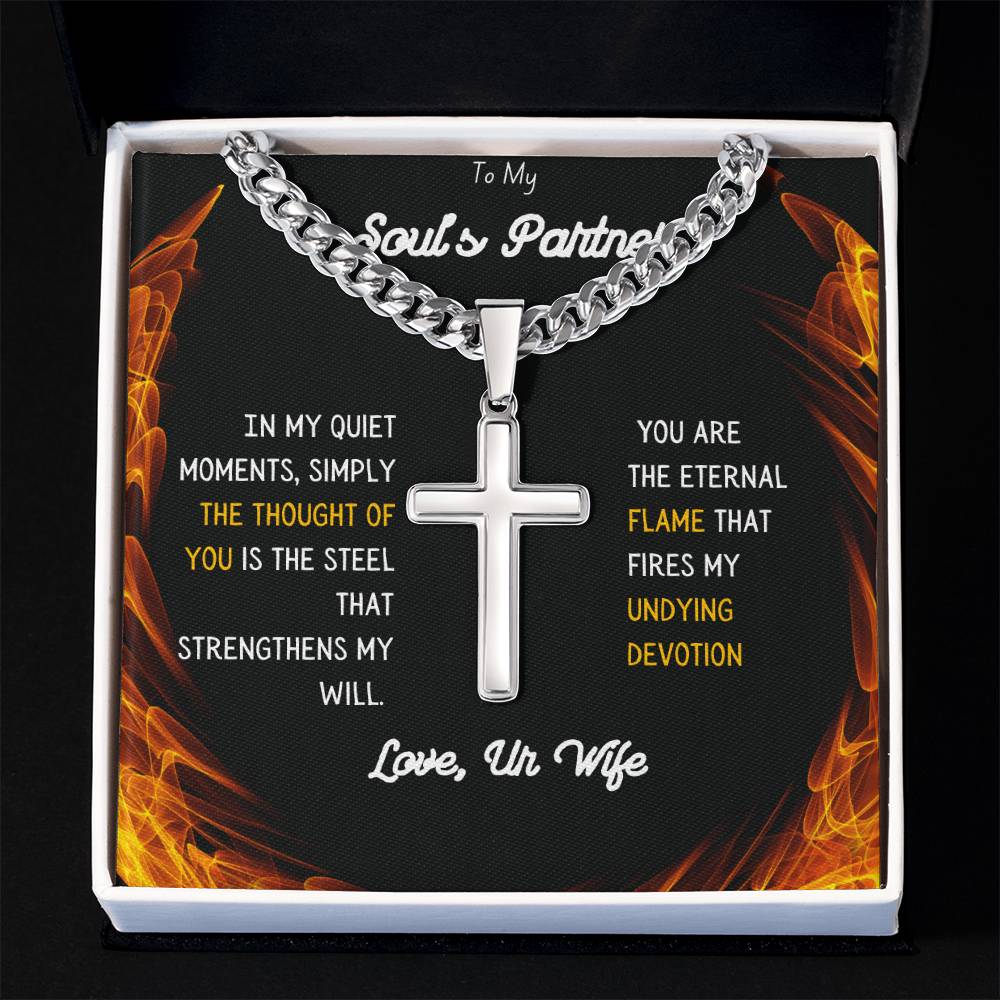 Elegant Cuban Chain with Artisan Cross Necklace for Men – Includes Romantic Message Card for Him