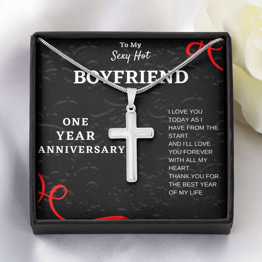 One Year Anniversary, Gift For Boyfriend, Dating Anniversary, Boyfriend Cross Necklace, One Year Together Pendant